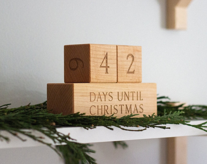 Days Til Countdown Blocks - 3 Piece Wooden Block Set For Christmas, Birthday, Vacation