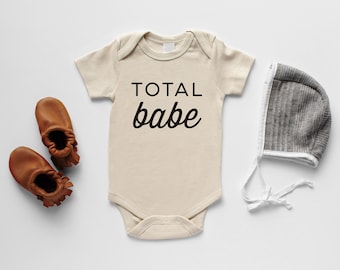 Total Babe Organic Baby Bodysuit • Unisex Modern GOTS Certified Baby Outfit • Gender Neutral Unique Luxe Hand-Printed Bodysuit in Cream