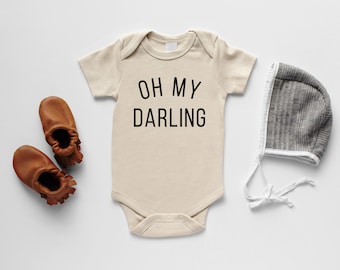 Oh My Darling Organic Baby Bodysuit • Gender Neutral Modern GOTS Certified Baby Outfit • Unique Luxe Unisex Hand-Printed Bodysuit in Cream