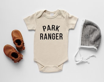 Park Ranger Organic Baby Bodysuit • Modern GOTS Certified Baby Outfit • Unique Luxe Park Ranger Hand-Printed Bodysuit in Cream
