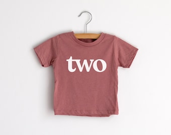 Two Modern Second Birthday T-Shirt • Modern Typographic Style Tee for Trendy Little Two Year Olds • Mauve Pink Second Birthday Shirt