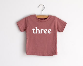 Three Modern Third Birthday Shirt • Mauve Pink Graphic Tee for 3rd Birthdays • Modern Toddler Birthday Tee For 3 Year Olds