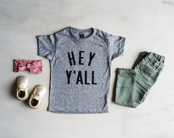 Hey Y'All Youth and Toddler Tee • Unique Graphic Tee With Southern Charm for Boys and Girls • Trendy Modern Unisex Kids Tee • FREE SHIPPING