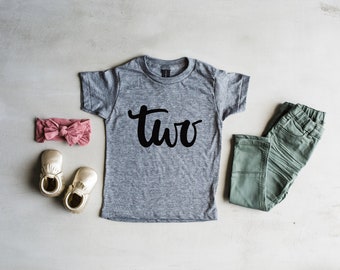 TWO Birthday Shirt • Unique Second Birthday T-Shirt for Kids • Toddler and Youth Hand Lettered Script Tee For 2 Year Olds • FREE SHIPPING