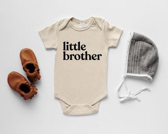 Little Brother Organic Baby Bodysuit • Modern GOTS Certified Baby Outfit • Unique Luxe Hand-Printed Bodysuit in Cream Cotton & Black Ink