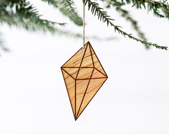 Wooden Christmas Ornament • Modern Geometric Gem Decor • Trendy Boho Wood Ornament • Unique Christmas Gift and Trendy Holiday Decor