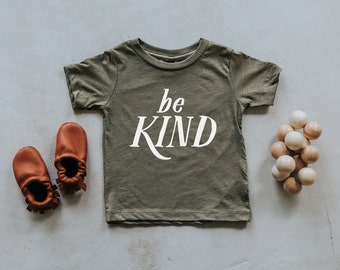 Be Kind Olive Green Baby & Kids T-Shirt • Unique Trendy Graphic Kids Tee • Super Soft Olive Green Tri-Blend Top • Back To School Style Tee