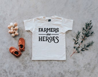 Farmers Are Heroes Cream Baby and Kids Tee • Organic Cotton Farmer Kids Clothes • Vintage Inspired Kids Tshirt in Natural • FREE SHIPPING