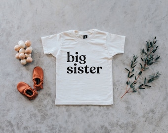 Big Sister Cream Baby and Kids Tee • Unique Big Sister Announcement Tee • Super Soft Organic Cotton Modern Neutral Matching Sister Shirts