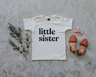 Little Sister Cream Baby and Kids Tee • Boho Organic Cotton Tee for Little Sisters • Super Soft Modern Neutral Matching Sister Shirts