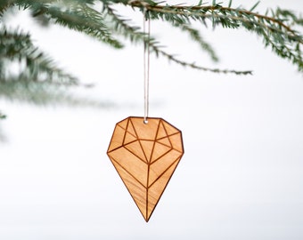 Wooden Christmas Ornament • Modern Geometric Gem Decor • Trendy Boho Wood Ornament • Unique Christmas Gift and Trendy Holiday Decor