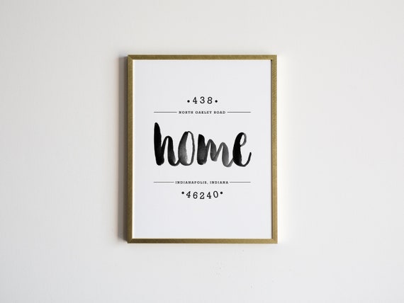Custom Watercolor Home Address Poster • Handlettered Calligraphy Print • Black and White Minimalist Housewarming Poster • Farmhouse Decor