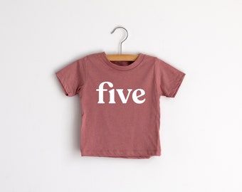 Five Modern Fifth Birthday Shirt • Mauve Pink Graphic Tee for 5th Birthdays • Modern Toddler Birthday Tee For 5 Year Olds • Five Shirt Pink