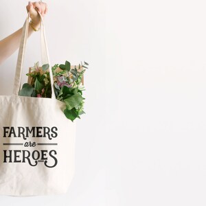 Farmers Are Heroes Tote Bag Design Farmers Market Cotton Canvas Tote Bag Hand Printed Vintage Typographic Tote FREE SHIPPING image 2
