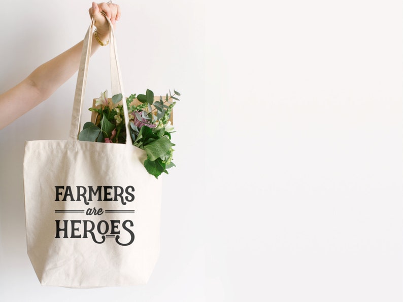 Farmers Are Heroes Tote Bag Design Farmers Market Cotton Canvas Tote Bag Hand Printed Vintage Typographic Tote FREE SHIPPING image 2