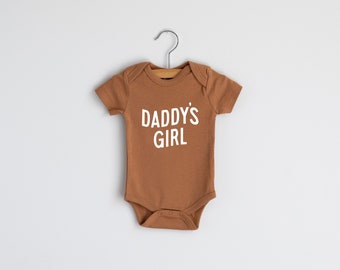 Daddy's Girl Organic Baby Bodysuit • Modern GOTS Certified Baby Outfit • Unique Luxe Hand-Printed Bodysuit in Camel Cotton & White Ink