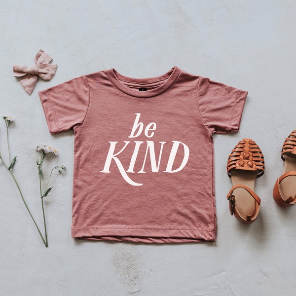 Be Kind Mauve Baby & Kids T-Shirt • Modern Kindness Tee for Trendy Babies and Little Girls • Unique Back To School Girls Mauve Pink Tee