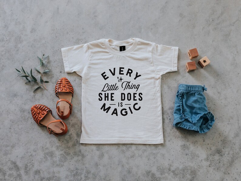 Every Little Thing She Does Is Magic Cream Girls Tee \u2022 Organic Cotton Shirt for Girls \u2022 Trendy Organic Girls Top in Natural \u2022 FREE SHIPPING