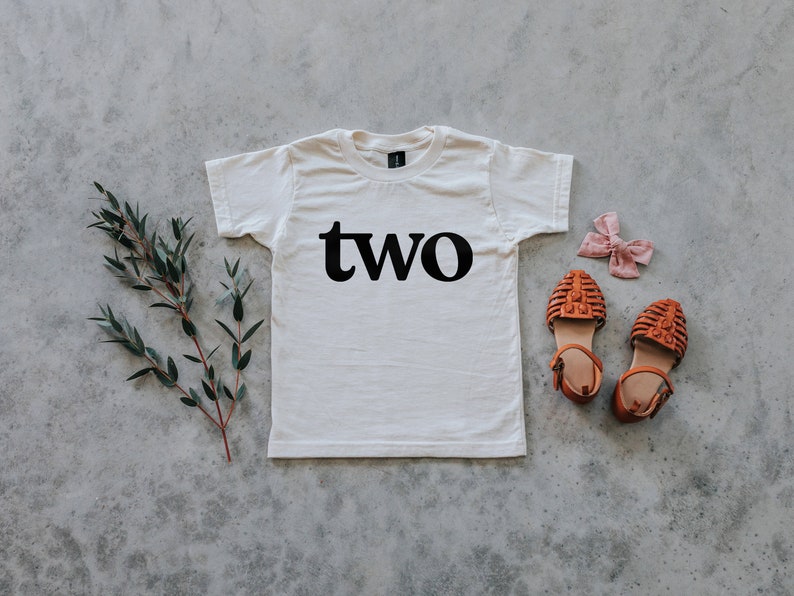 Two Second Birthday Kids Shirt Organic Cotton Graphic Tee for Birthdays Modern Gender Neutral Organic Toddler Cream Tee For 2 Year Olds image 3