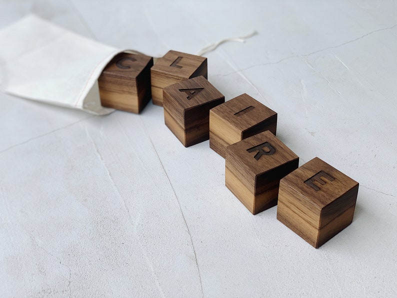 Custom Name Wooden Blocks Handmade Personalized Blocks on Solid Wood Montessori Wooden Toy & Nursery Decor Handmade in USA image 4