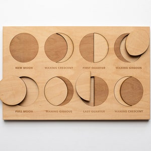 Moon Phase Puzzle • Wooden Lunar Phase Moon Puzzle • Wood Chart of the Moon and Phases • Modern Montessori Space Puzzle & Learning Tool