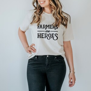 Farmers Are Heroes Organic Adult Tee • Modern Farmer Cream Graphic Tee for Adults • Unisex Organic Adult T-Shirt in Natural Cream & Black