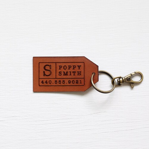 Custom Leather Tag Keychain personalized Luggage or Backpack Etsy