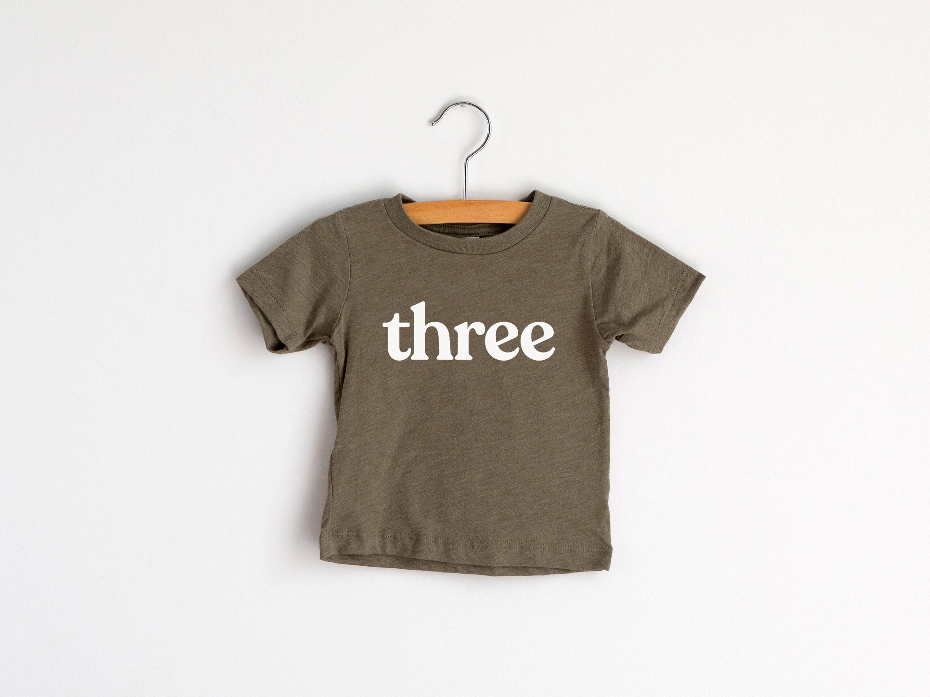 Three Modern Third Birthday Shirt Olive 
