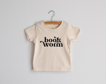 Bookworm Organic Baby and Kids T-Shirt • Modern Graphic Tee for Bookworms • Natural Organic Cotton Cream Tee for Little Ones • Made in USA