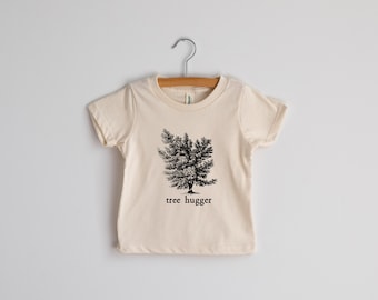 Tree Hugger Boho Kids T-Shirt • Vintage Graphic Tee for Outdoorsy Children • Natural Organic Cotton Cream Tee for Free Spirited Kids