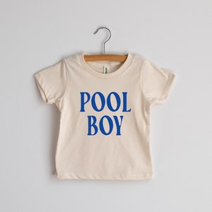 Pool Boy Organic Baby and Kids T-Shirt • Modern Summertime Tee for Boys • Natural Organic Cotton Cream Graphic Tee for Boys Who Swim