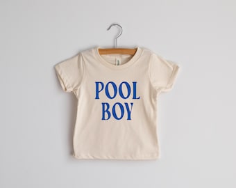 Pool Boy Organic Baby and Kids T-Shirt • Modern Summertime Tee for Boys • Natural Organic Cotton Cream Graphic Tee for Boys Who Swim