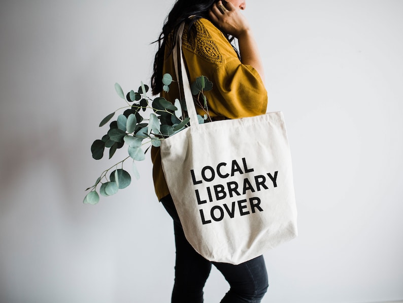 Local Library Lover Tote Bag Modern Cotton Canvas Tote Bag for Literature Lovers Eco Conscious Reusable Local Library Bag, Book Design image 2