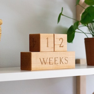 Wooden Milestone Blocks Modern Wood Number Blocks for Milestones and Countdowns Days, Weeks, Months, and Years Handmade Maple Block Set image 2