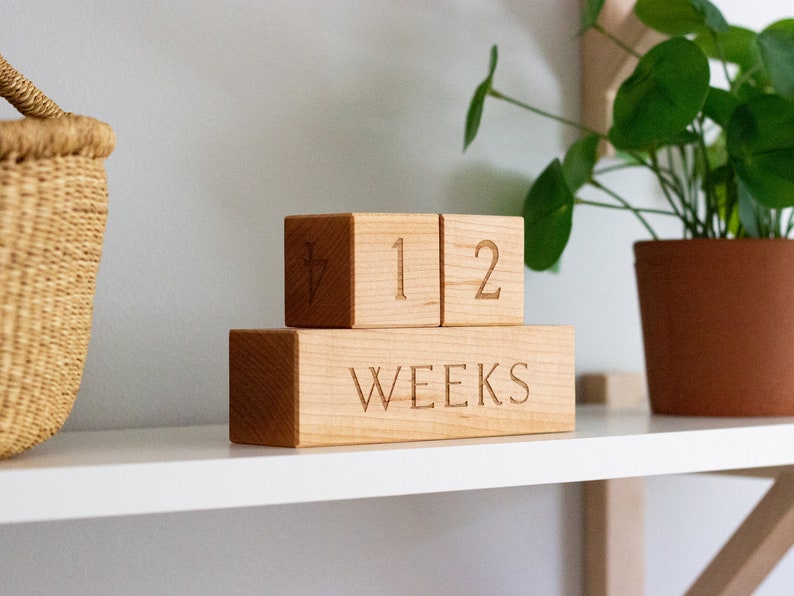 Wooden Milestone Blocks Modern Wood Number Blocks for Milestones and Countdowns Days, Weeks, Months, and Years Handmade Maple Block Set image 2