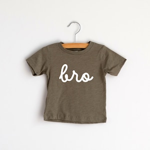 Bro Script Olive Green Baby & Kids T-Shirt Unique Trendy Graphic Tee for Brothers Super Soft Matching Brother Tri-Blend Tees Bros image 1