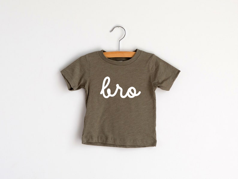 Bro Script Olive Green Baby & Kids T-Shirt Unique Trendy Graphic Tee for Brothers Super Soft Matching Brother Tri-Blend Tees Bros image 1