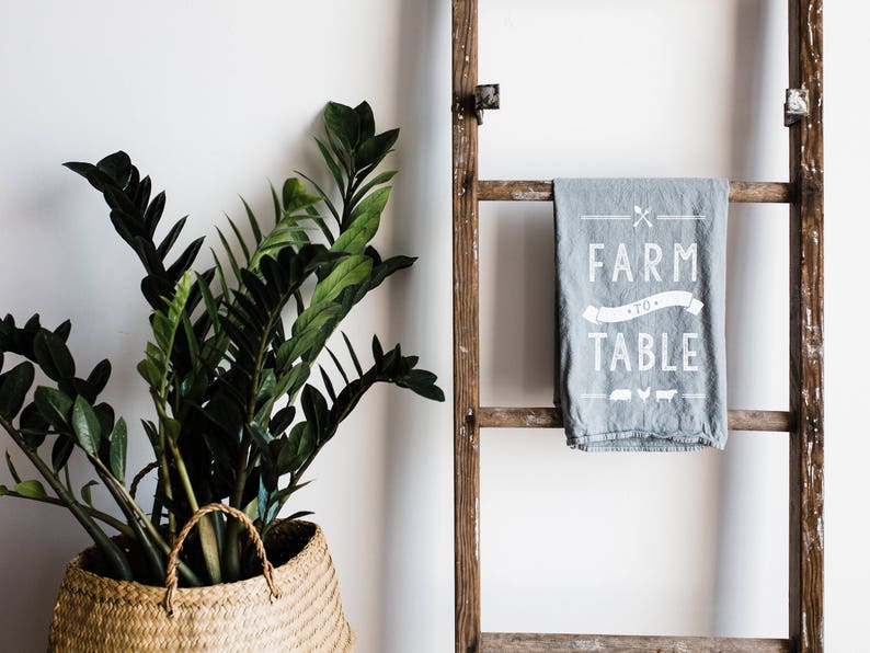 Farm to Table Tea Towel Modern Farmhouse Kitchen Decor Unique Gardening Farmer Gift Gray and White Linen Towel Design FREE SHIPPING image 2