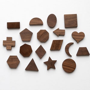 Wooden Shapes Board with Matching Shape Pieces Modern Large Montessori Puzzle & Stand Geometry Learning Board and Shapes Wooden Toy image 5
