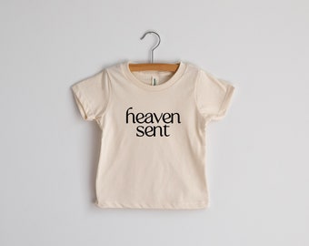 Heaven Sent Baby T-Shirt • Modern Graphic Baby Tee • Natural Organic Cotton Cream Tee for Little Miracles • USA Made Organic Baby Top