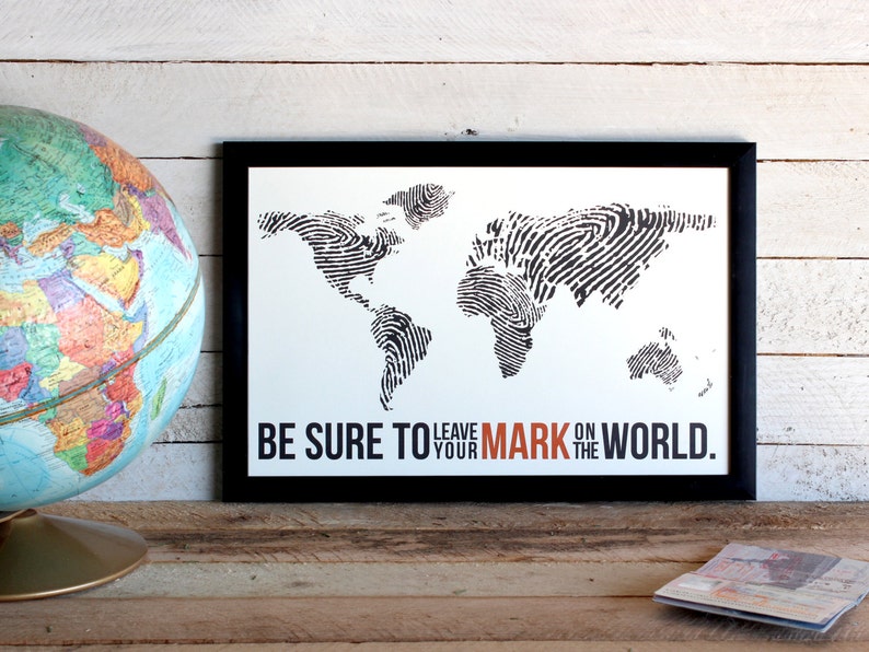 fingerprint world map travel poster print leave your mark etsy