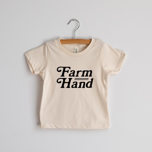 Farm Hand Organic Baby and Kids T-Shirt • Modern Graphic Tee for Farm Kids • Natural Organic Cotton Cream Tee for Farmers • Made in USA