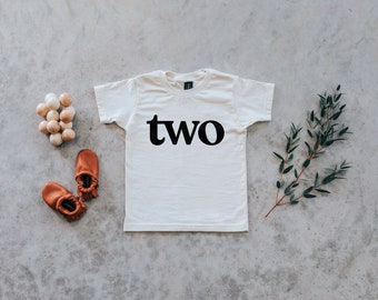 Two Second Birthday Kids Shirt • Organic Cotton Graphic Tee for Birthdays • Modern Gender Neutral Organic Toddler Cream Tee For 2 Year Olds