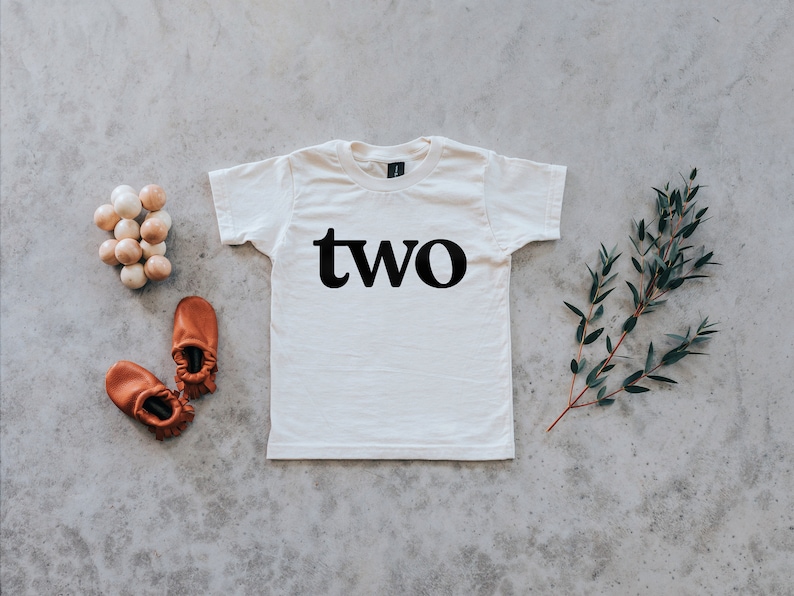 Two Second Birthday Kids Shirt Organic Cotton Graphic Tee for Birthdays Modern Gender Neutral Organic Toddler Cream Tee For 2 Year Olds image 1