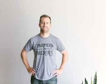 Farmers Are Heroes Tshirt • Modern Typographic Shirt Design • Super Soft Gray Tri-blend Tee • Unique Urban Farmer Tee • FREE SHIPPING