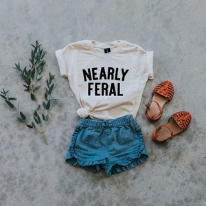 Nearly Feral Baby and Kids Tee Funny Organic Cotton Graphic Tee for Wild Little Ones Feral Kids T-Shirt in Natural FREE SHIPPING image 3