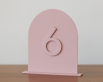 Modern Arch Table Numbers for Wedding and Events • Mauve Monotone Acrylic Table Numbers and Wedding Signage • Event and Reception Decor