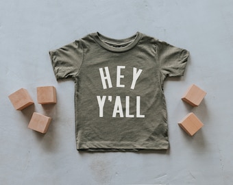 Hey Y'All Olive Green Baby & Kids T-Shirt • Unique Trendy Graphic Kids Tee • Super Soft Modern Olive Green Tri-Blend Tshirt