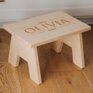 Personalized Children&#39;s Step Stool • Custom Engraved Wooden Stool • Custom Name Stool for Kids • Solid Maple Wood • Montessori • USA Made