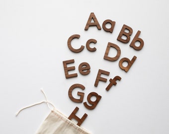 Wooden Alphabet Set • Handmade Walnut Wood Letters & Movable Alphabet • Montessori Inspired Educational and Homeschool Spelling Toys